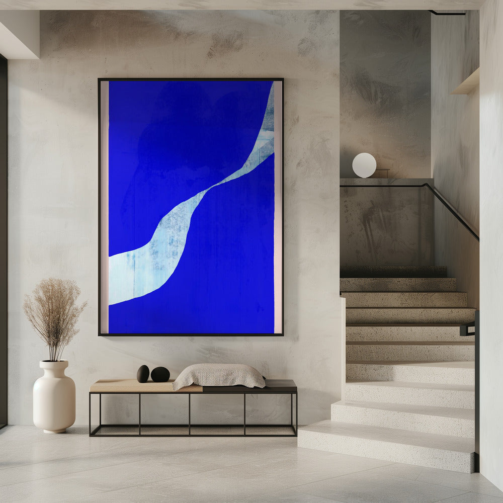 Blue Background With A Dynamic White Curve | Poster