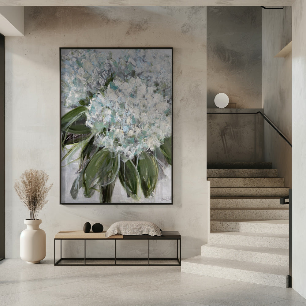 Delicate White and Blue Hydrangeas | Poster