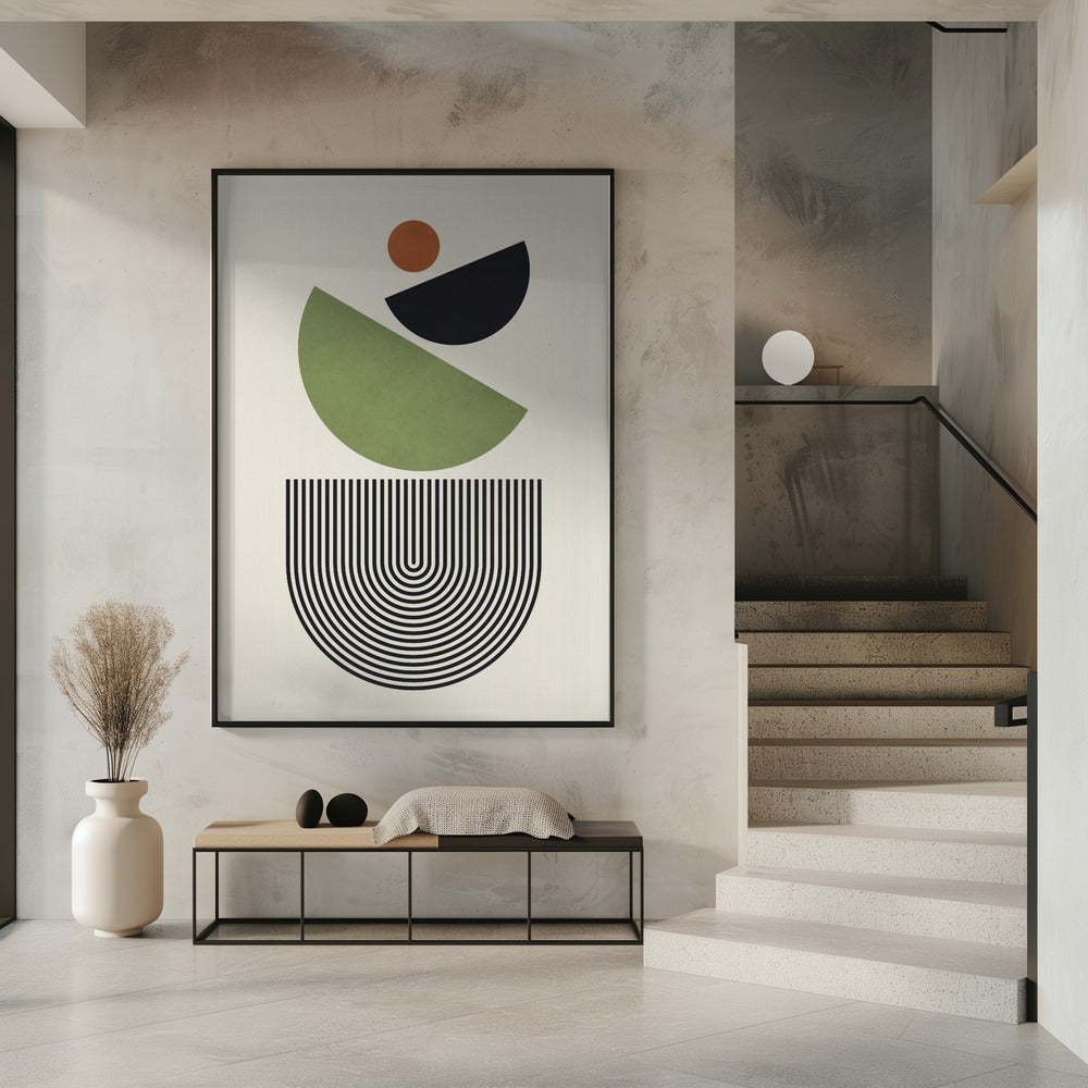 Geometric Shapes in Green Black and Orange | Poster