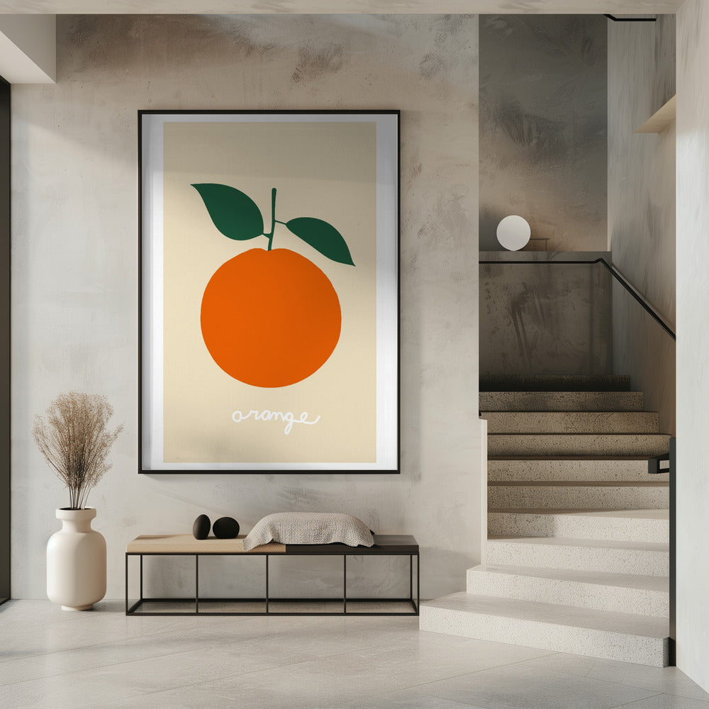 Stylized Orange With Dark Green Leaves | Poster