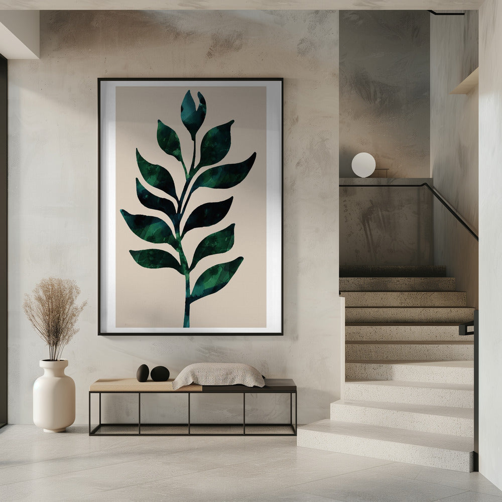 Stylized Plant Motif With Dark Green Leaves | Poster