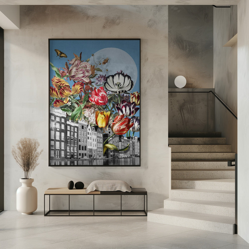 Vibrant Tulips And Intricate Butterflies | Poster