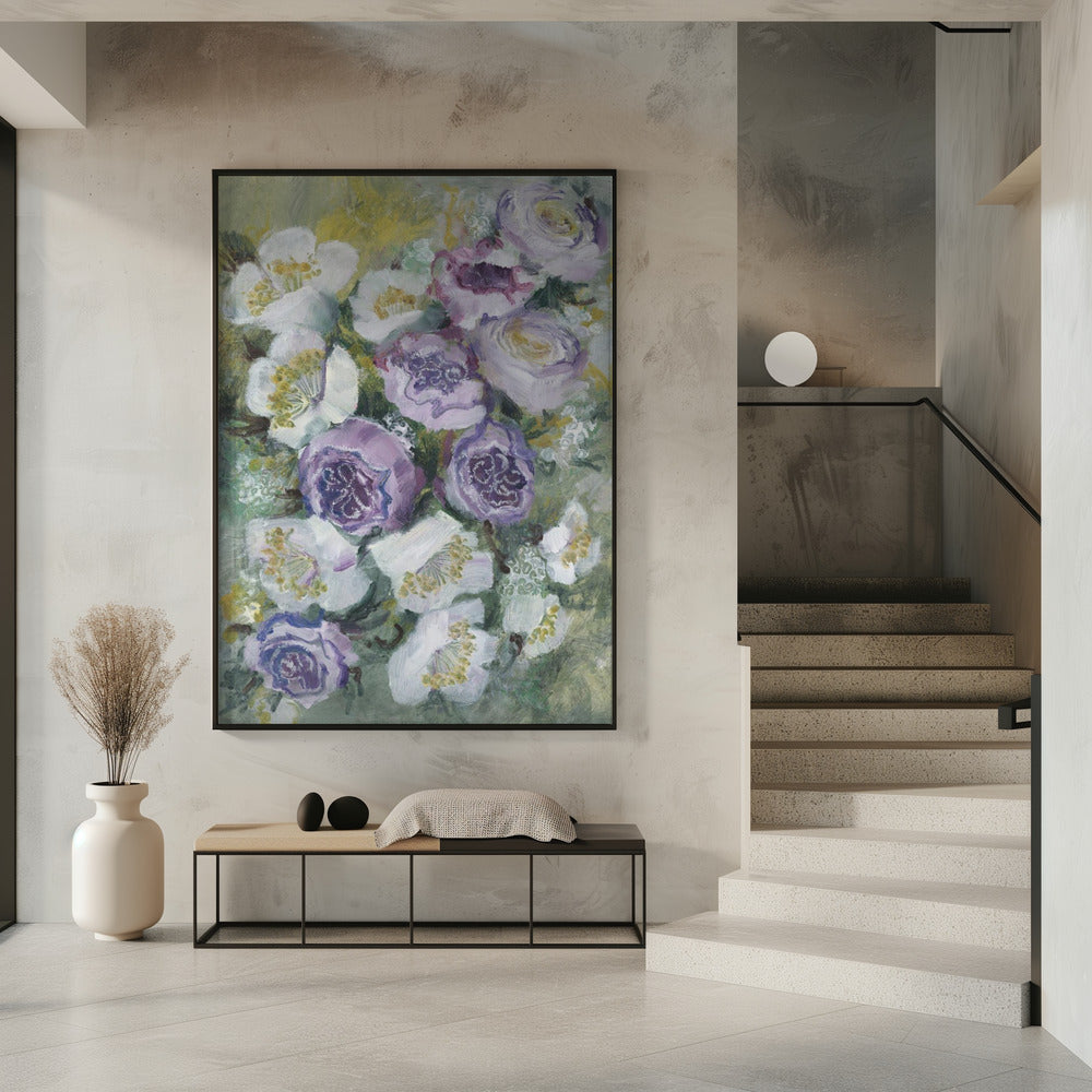 Floral Composition With White And Purple Flowers | Poster