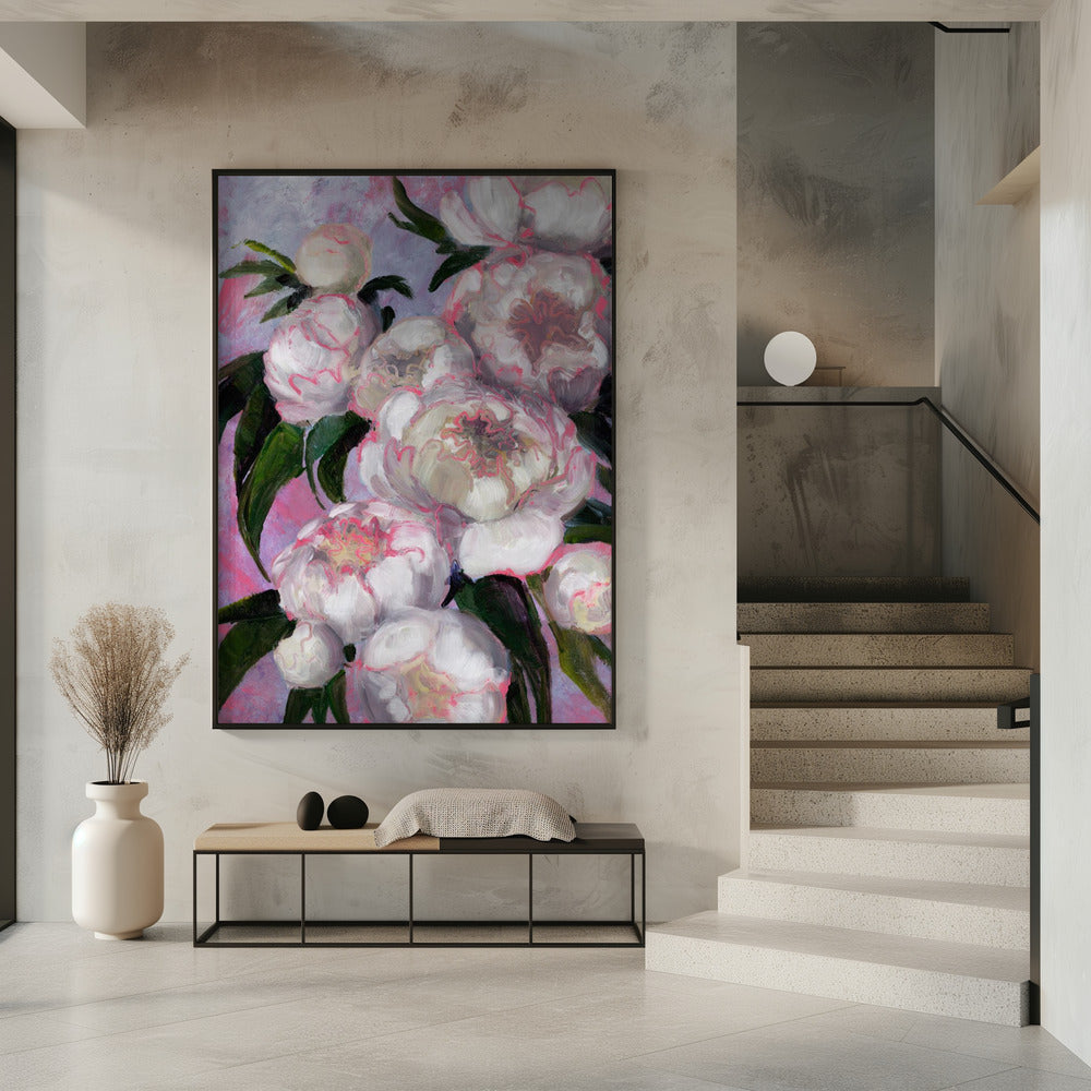 White Peonies With Pink Highlights | Poster