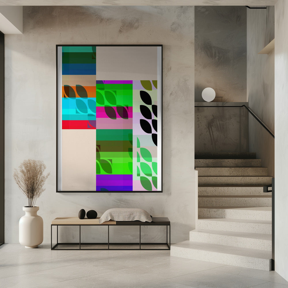 Vibrant Geometric Shapes And Leaf Patterns | Poster