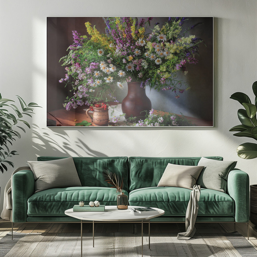 Still life with wildflowers and berries | Canvas