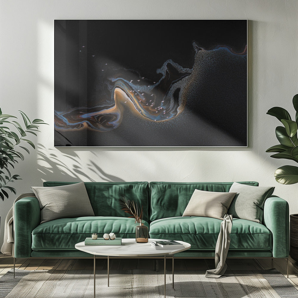 Flamingo over lake | Canvas