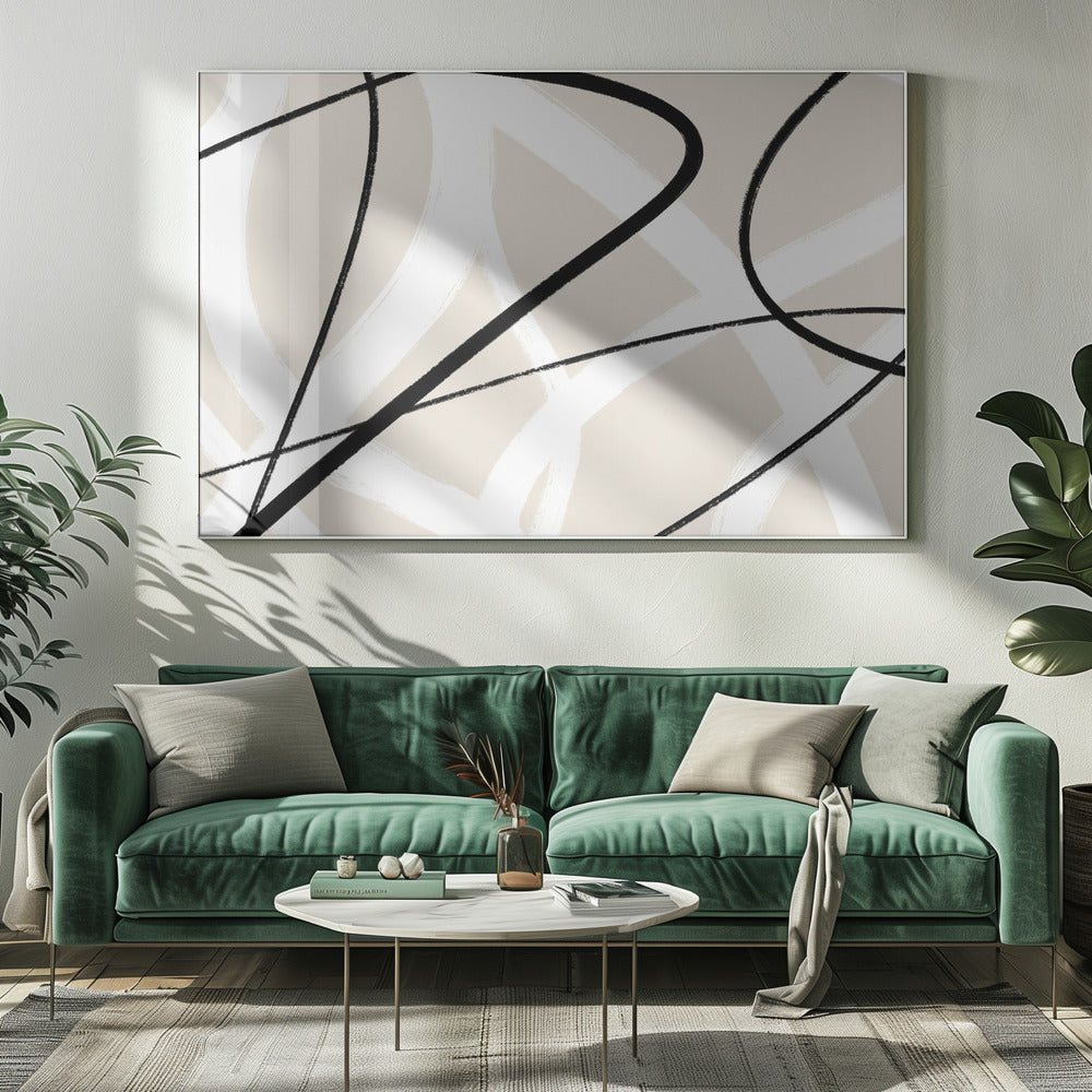 Black Lines On A Neutral Beige Background | Canvas
