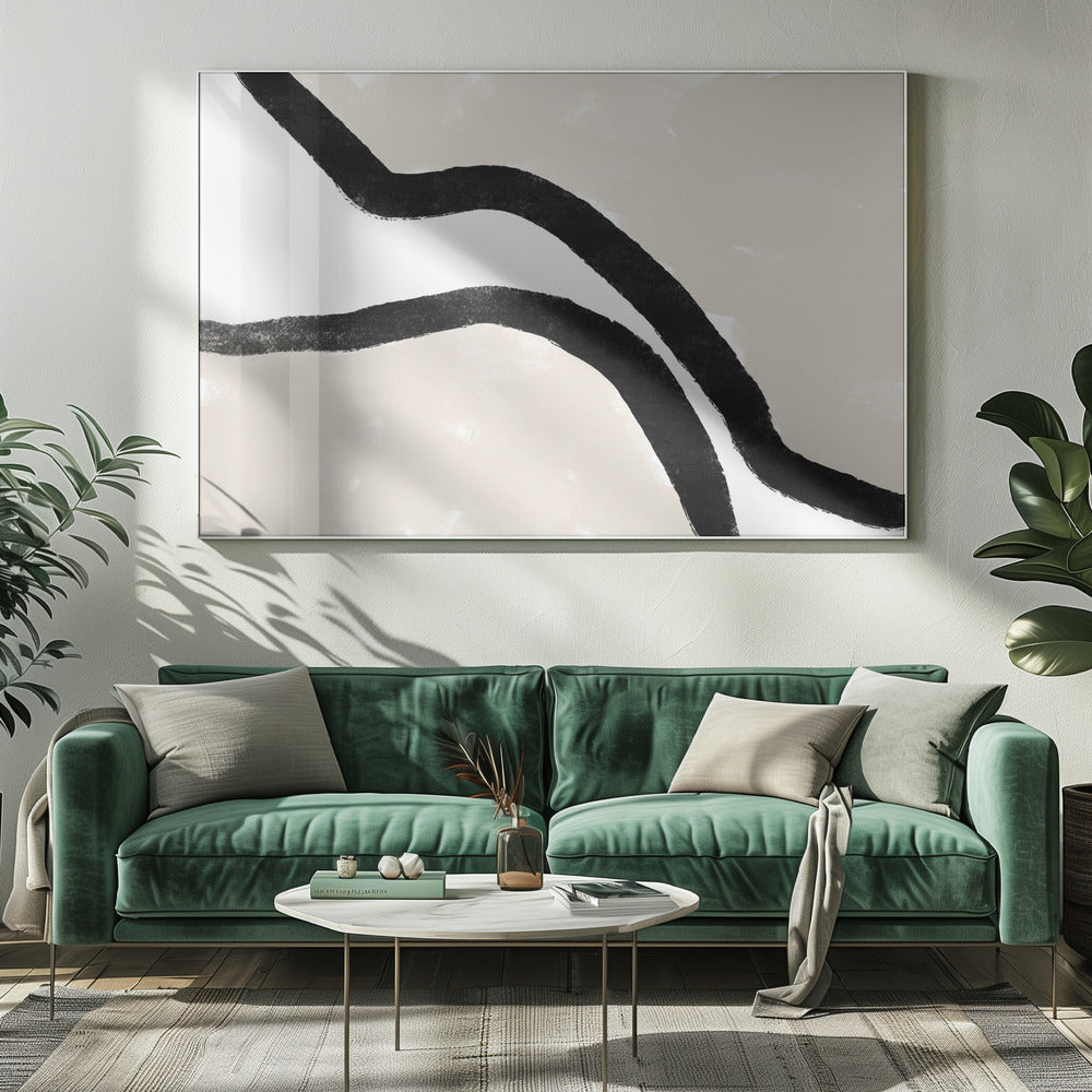 Black Curves On A Textured Beige Background | Canvas