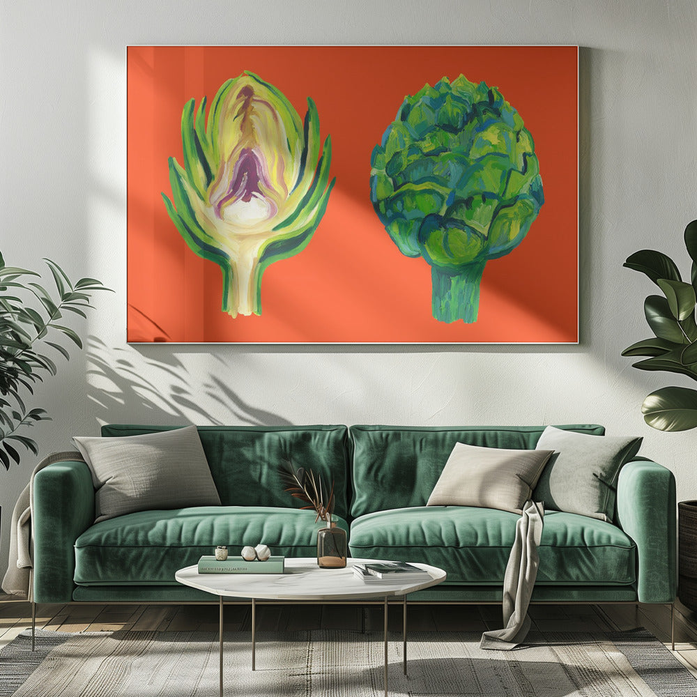 Artichokes On Orange | Canvas