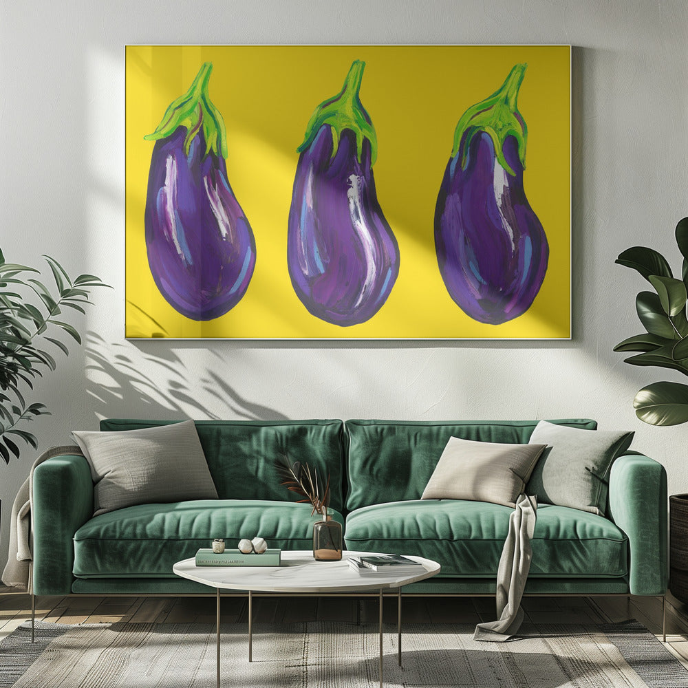 Aubergines On Yellow | Canvas