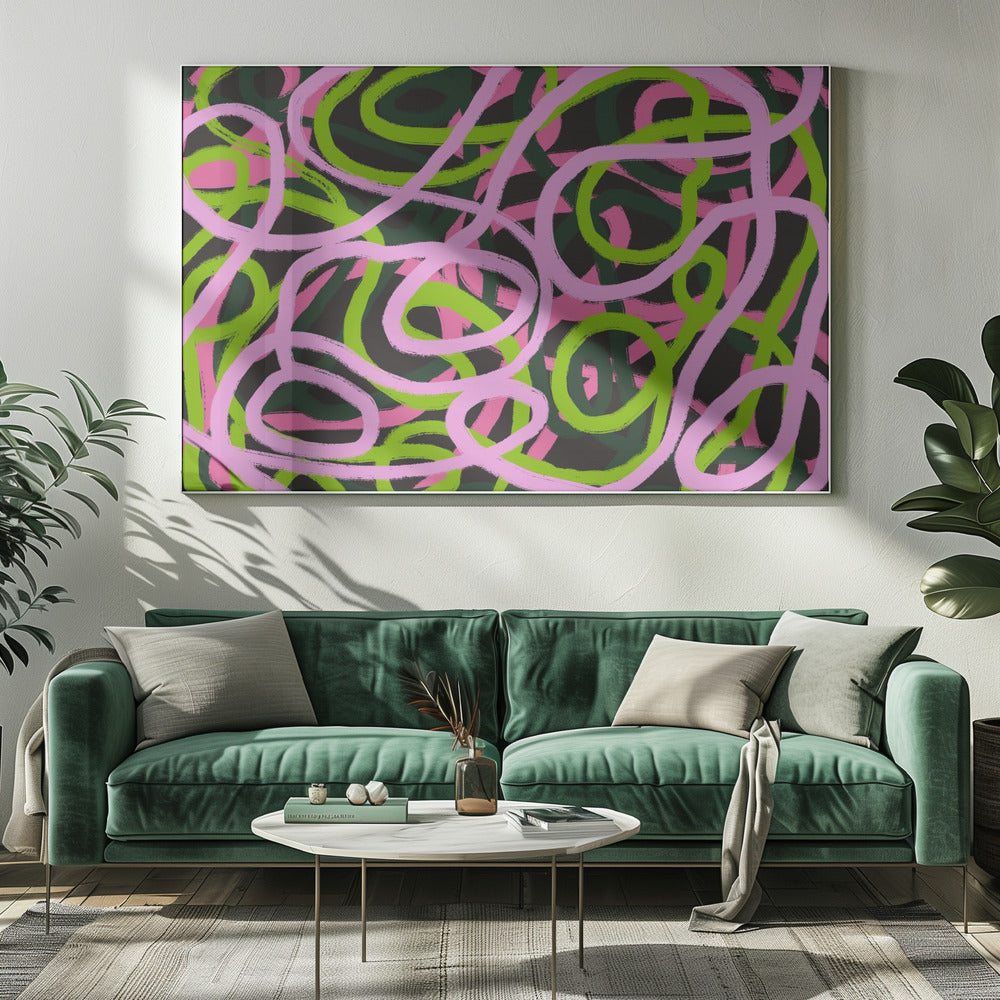 Intertwining Pink And Green Lines | Canvas