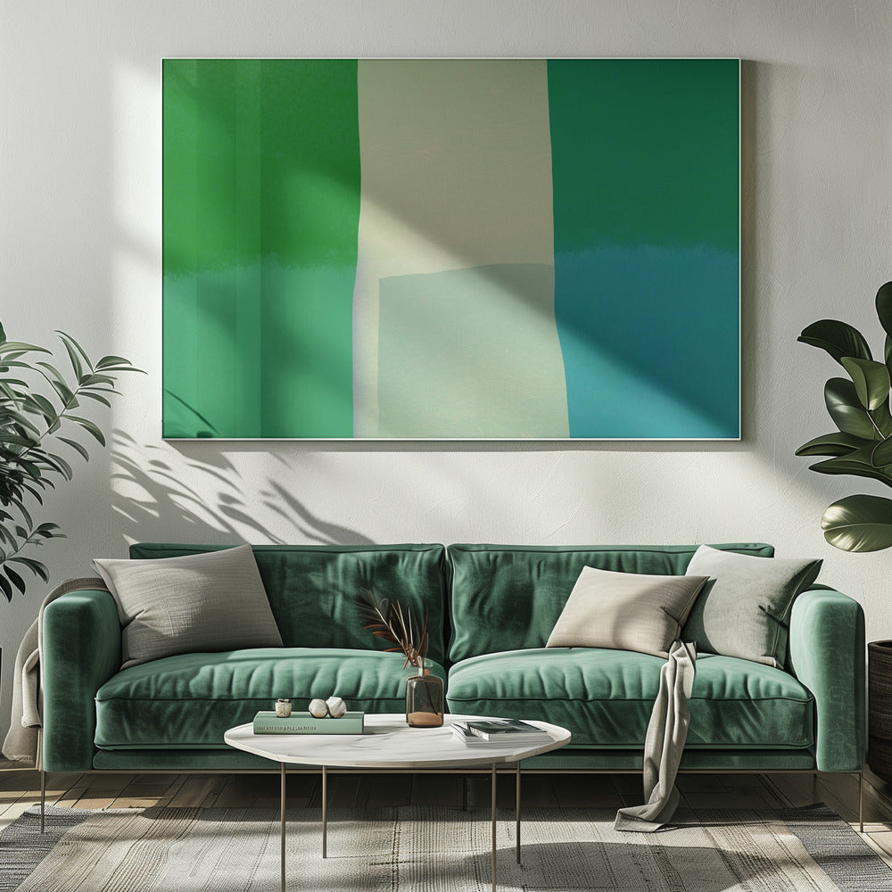 Minimalist Composition With Vibrant Green And Blue Hues | Canvas