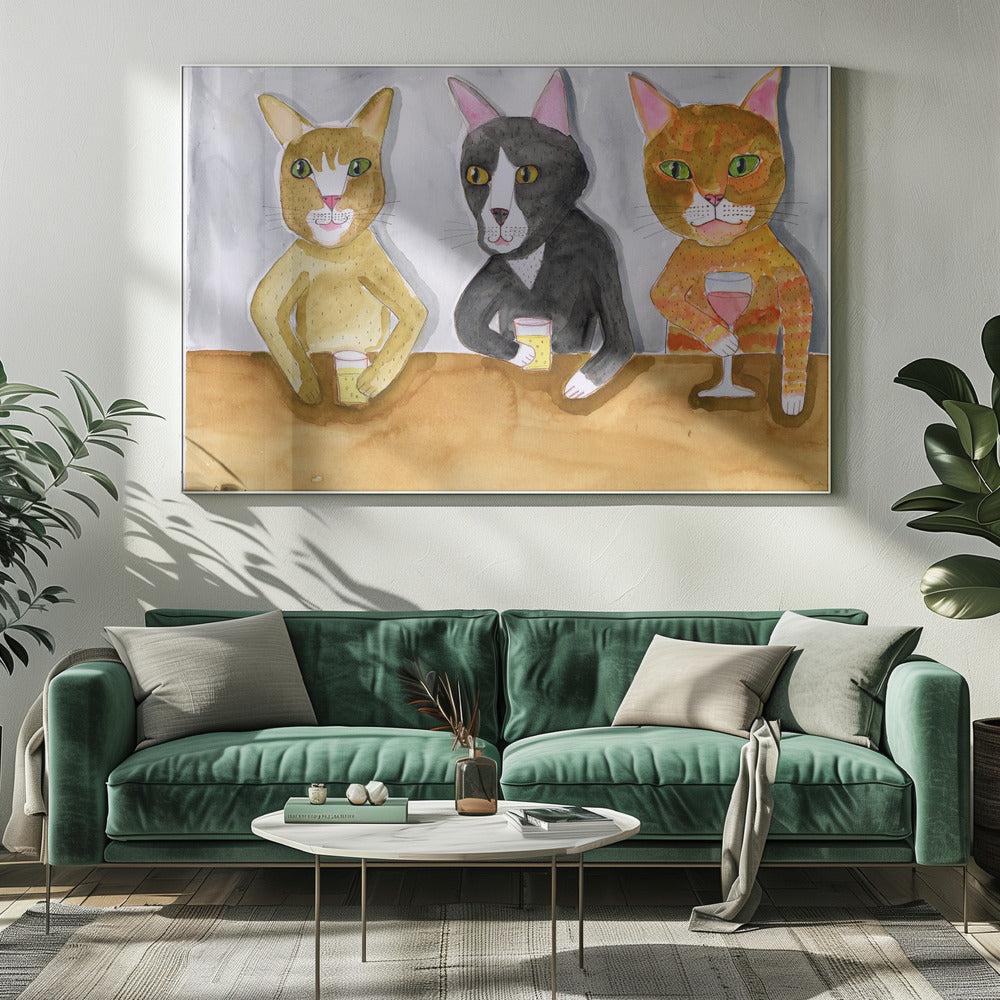 Three Cats at the Bar | Canvas