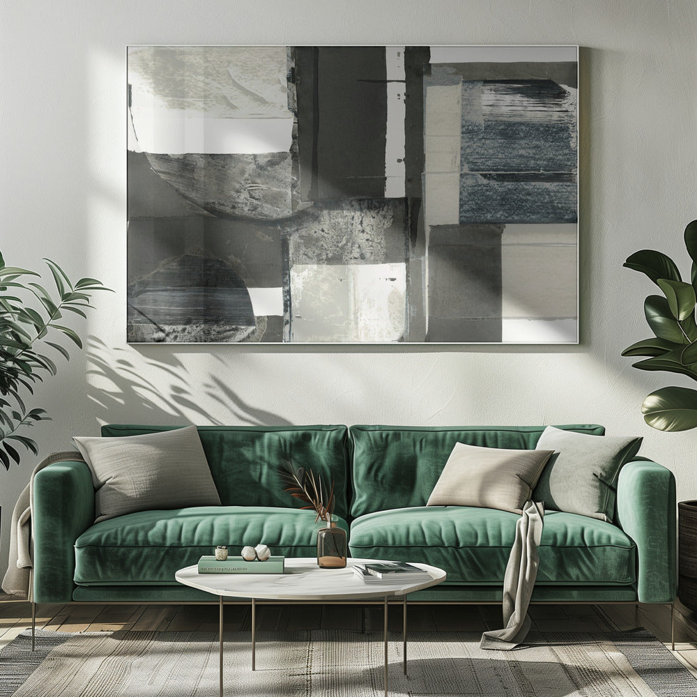 Monochrome Black Abstract Shapes Light 1 | Canvas