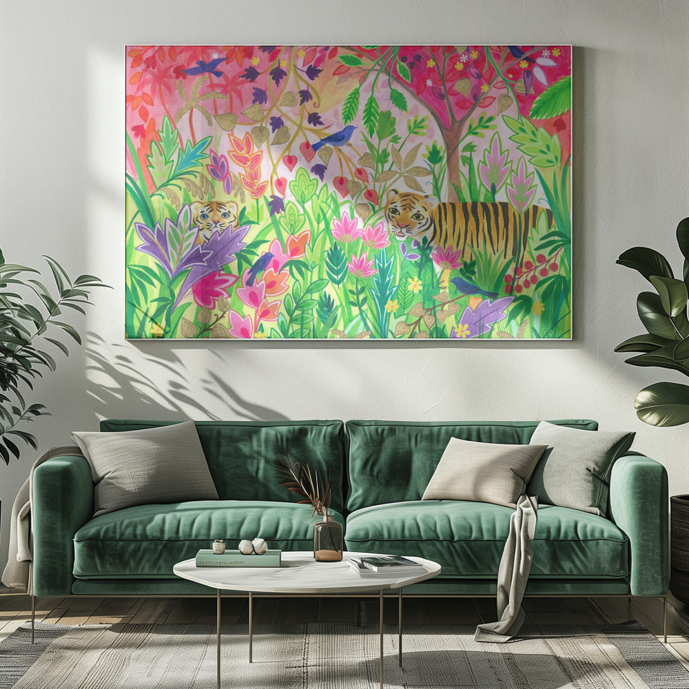 Jungle Painting With Lush Foliage And Exotic Animals | Canvas