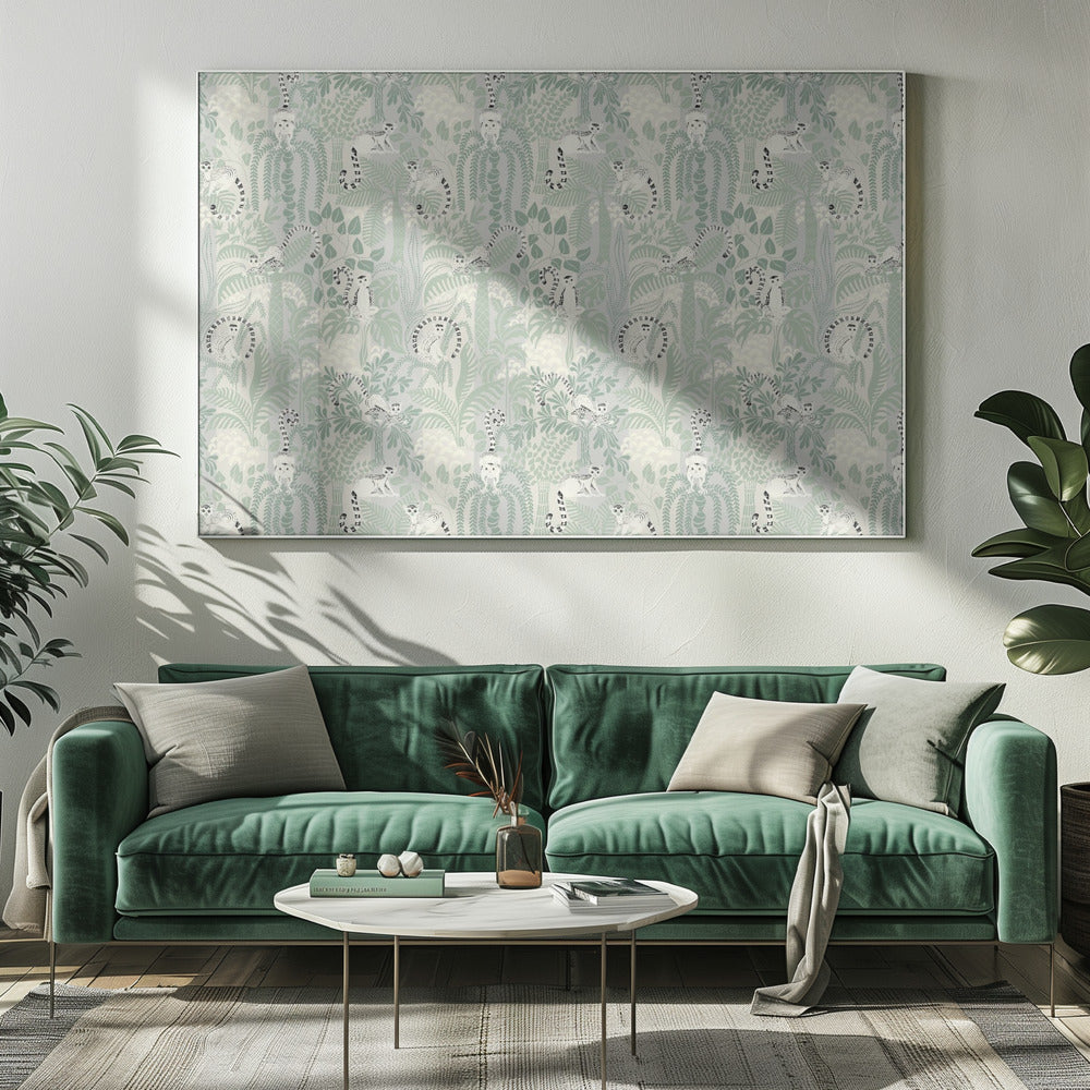 Jungle adventure soft sage green pattern | Canvas