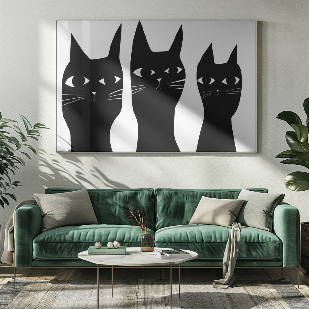 Three black cats peeking cat | Canvas