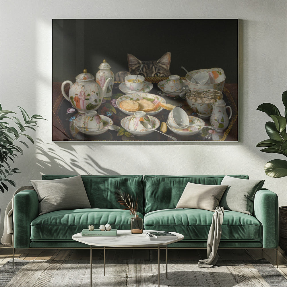 A Tea Set With A Cat | Canvas