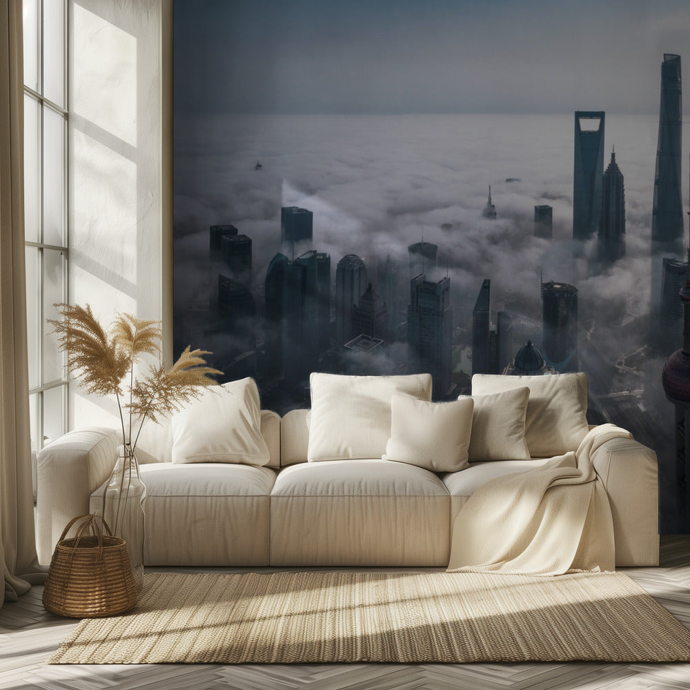 Shanghai in the fog from above | Wallpaper