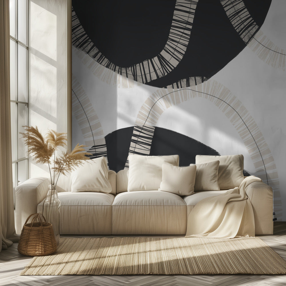 Black Shapes Interwoven With Textured | Wallpaper