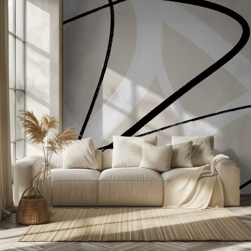 Black Lines On A Neutral Beige Background | Wallpaper