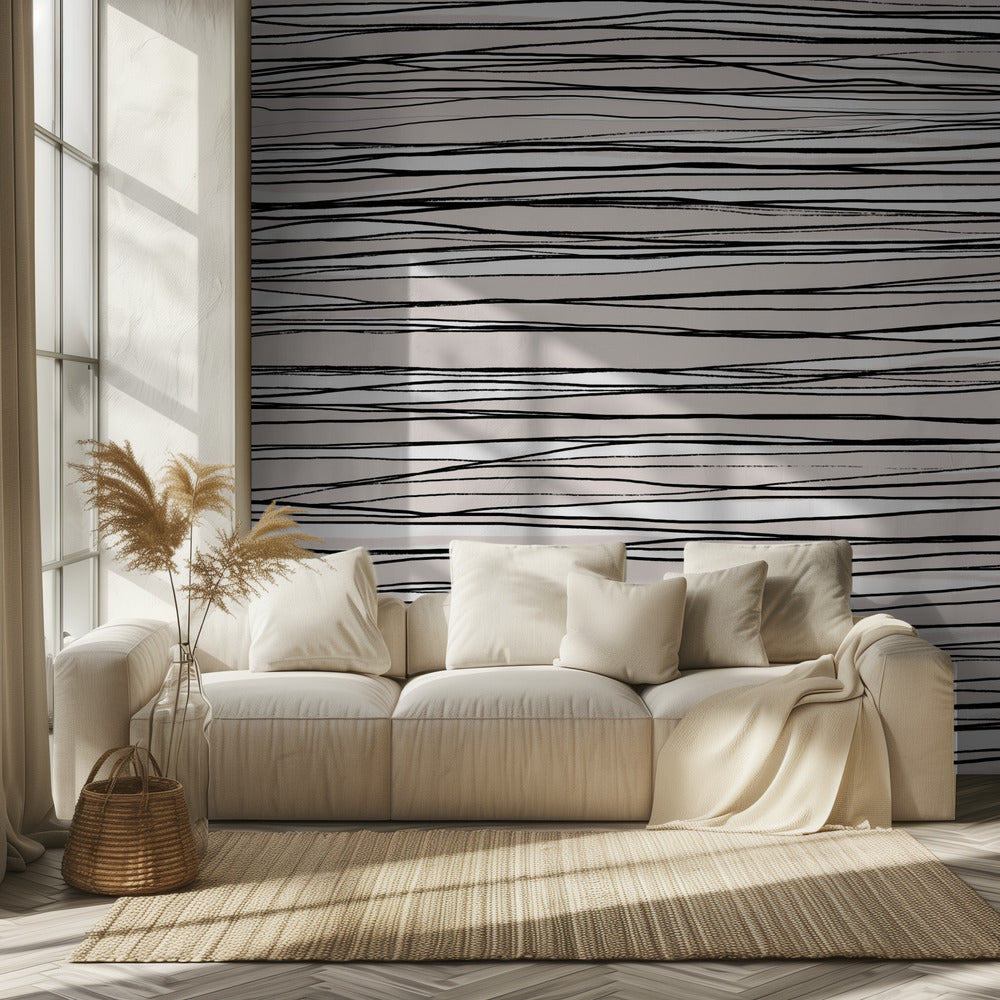 Black on Beige Lines | Wallpaper
