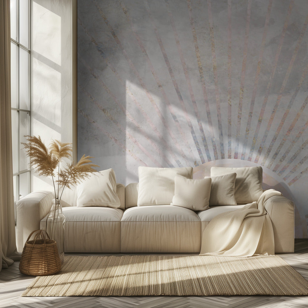 Gold sun rays mural concrete | Wallpaper