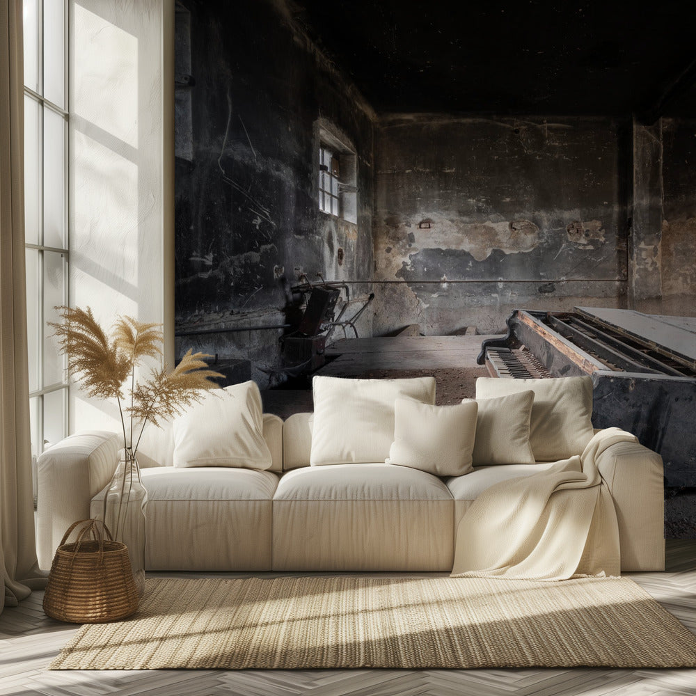 Piano in Burned Garage | Wallpaper