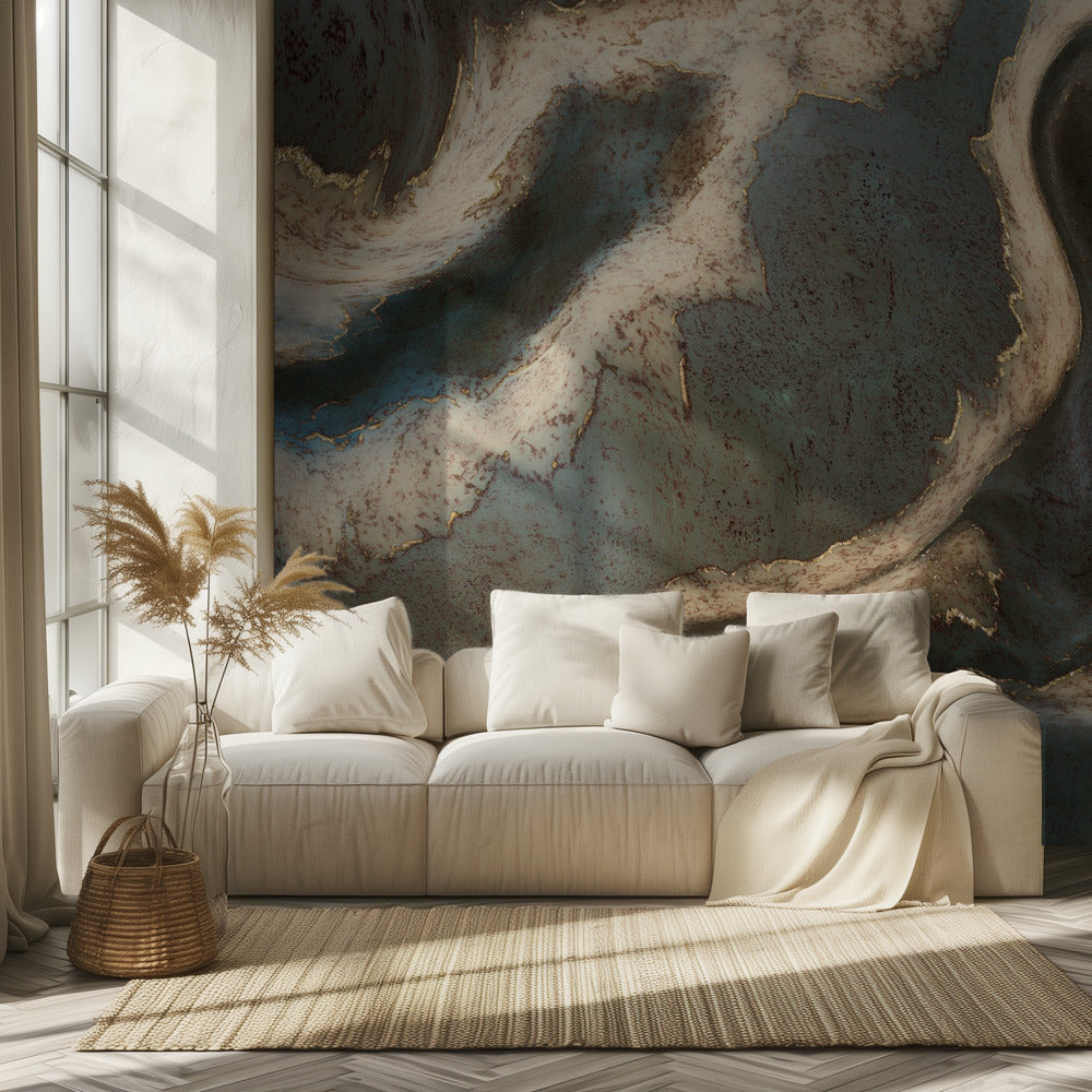 Alcohol Ink Green Blue Gold Beige | Wallpaper