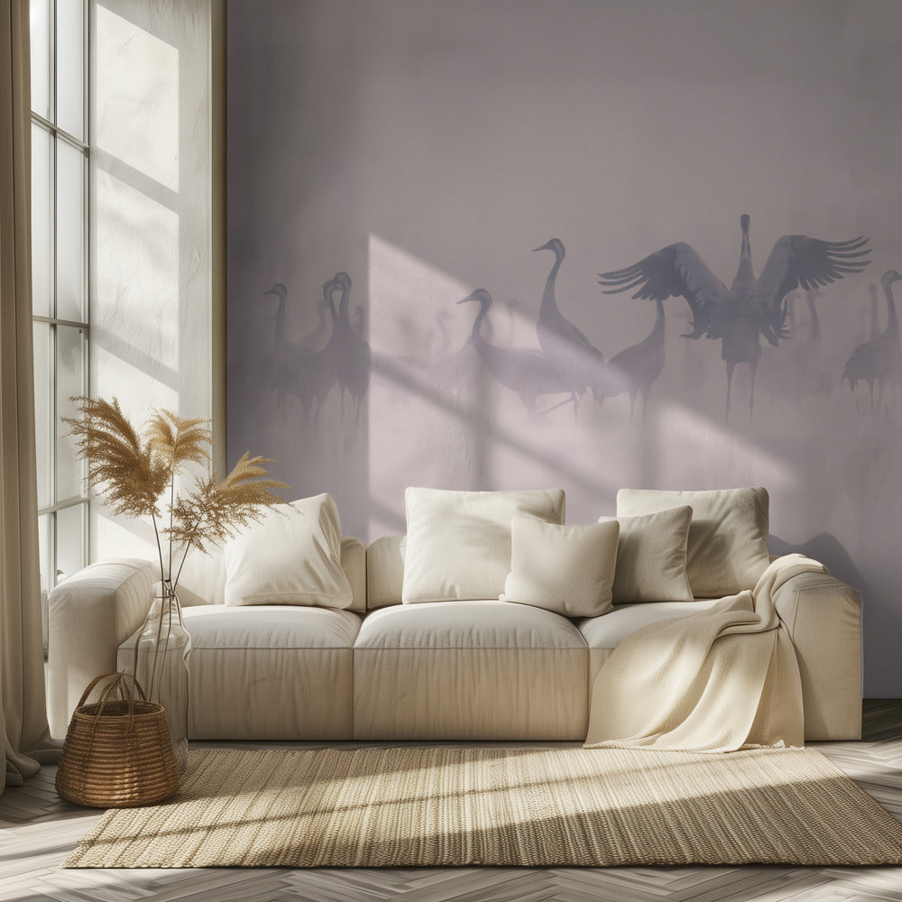 Common Cranes in the morning mist | Wallpaper