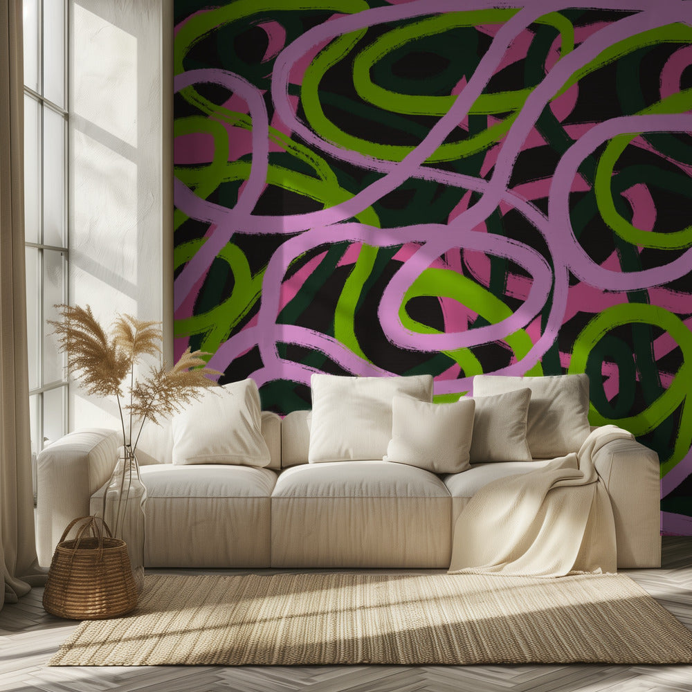 Intertwining Pink And Green Lines | Wallpaper