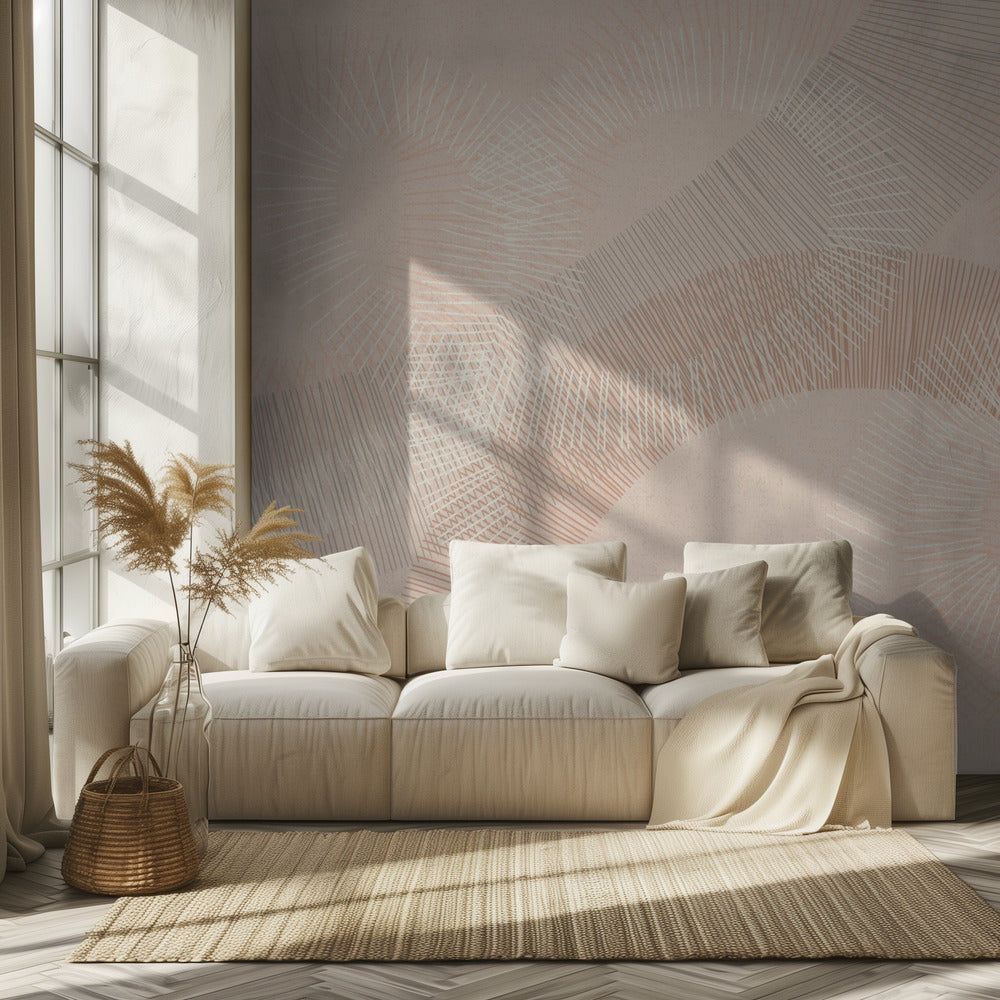 calming essentials Curved Lines chalky peach | Wallpaper