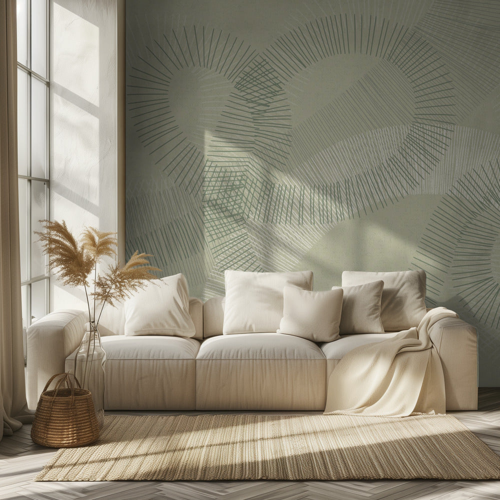 calming essentials Curved Lines soft sage | Wallpaper
