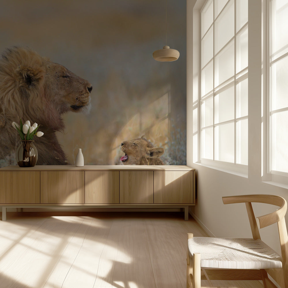 Male lion with cub | Wallpaper