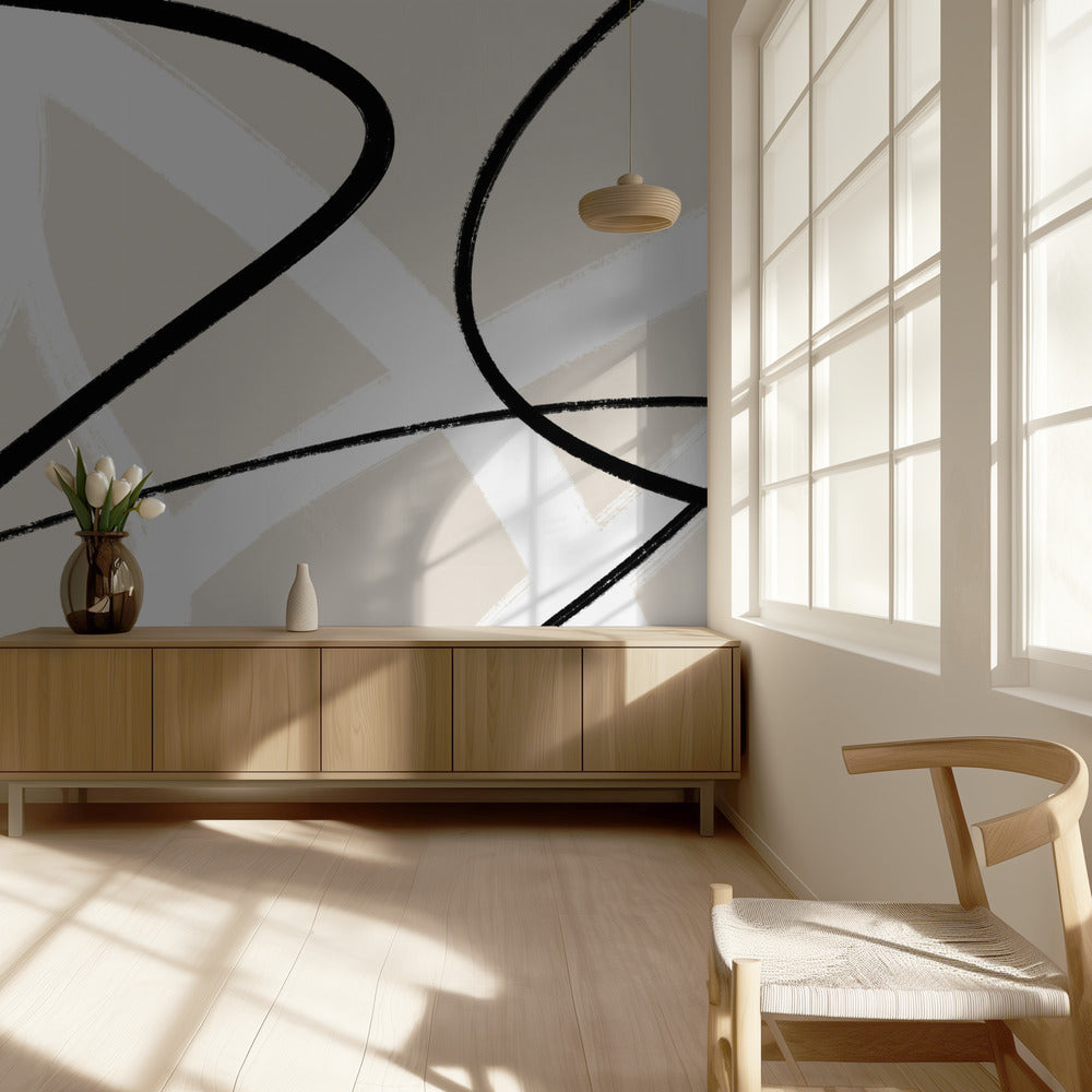 Black Lines On A Neutral Beige Background | Wallpaper