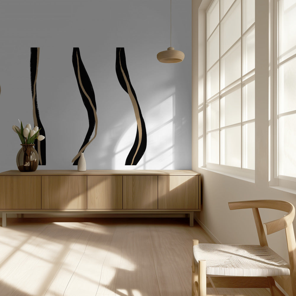 Black And Beige Wavy Lines On A White Background | Wallpaper