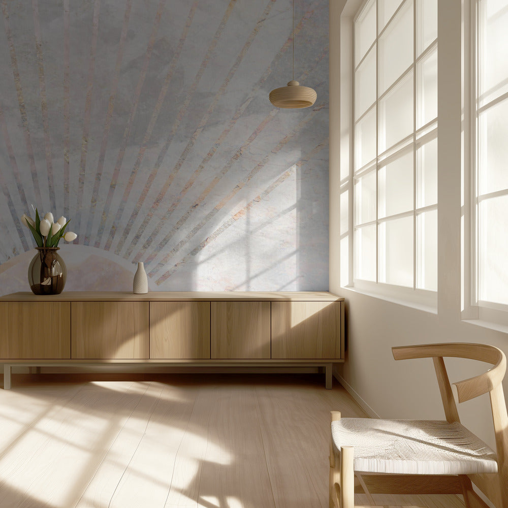 Gold sun rays mural concrete | Wallpaper