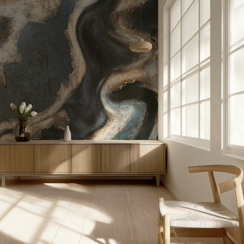 Alcohol Ink Green Blue Gold Beige | Wallpaper