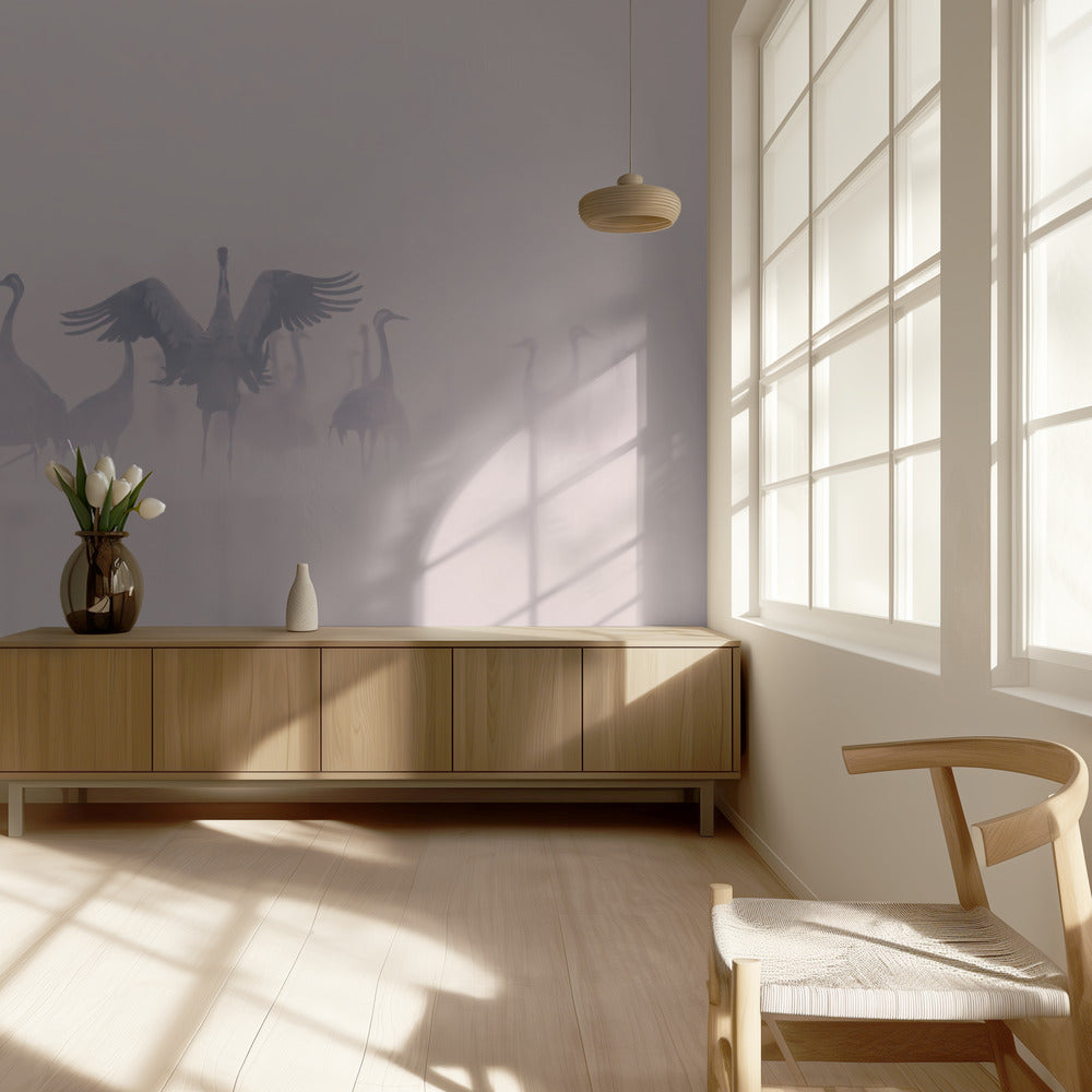 Common Cranes in the morning mist | Wallpaper