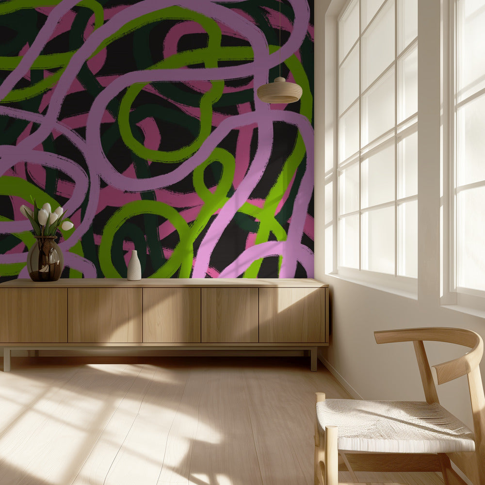 Intertwining Pink And Green Lines | Wallpaper