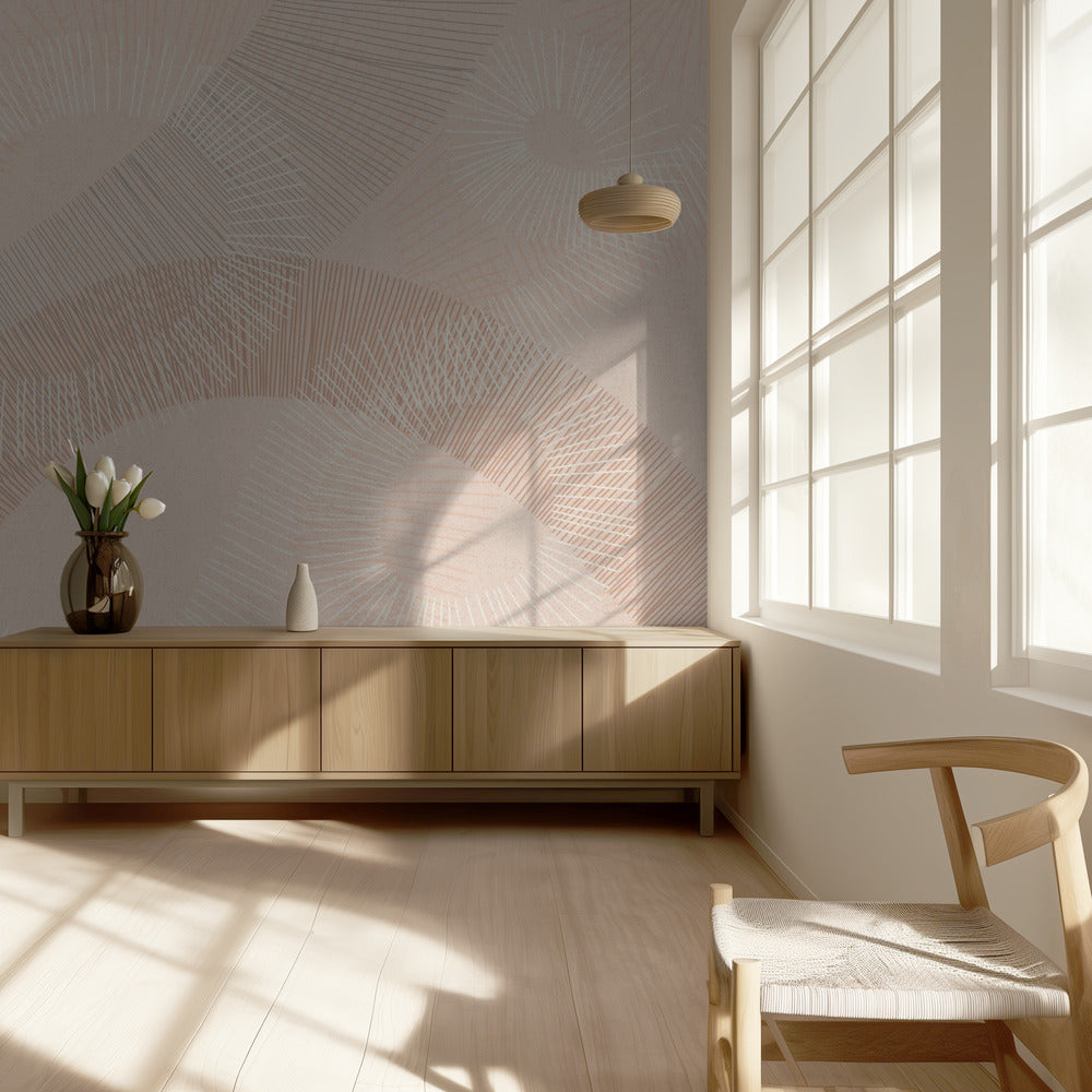 calming essentials Curved Lines chalky peach | Wallpaper