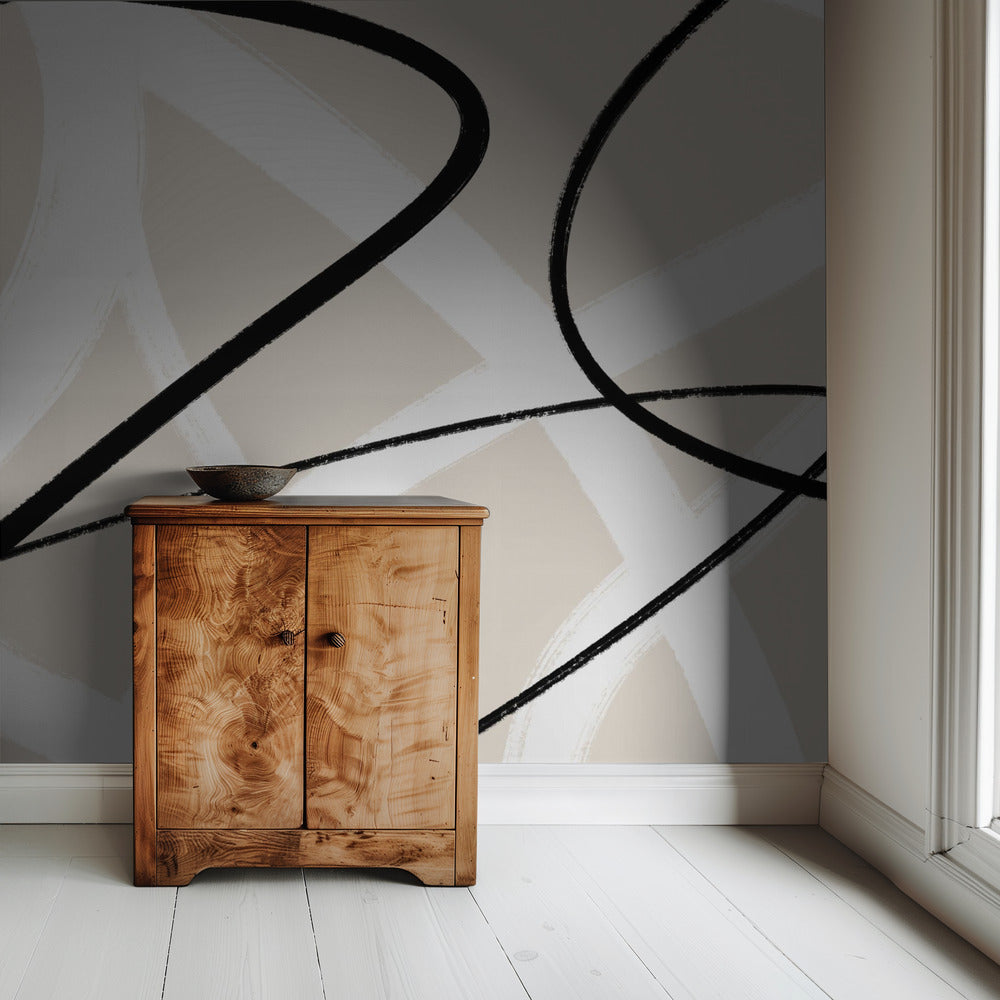 Black Lines On A Neutral Beige Background | Wallpaper