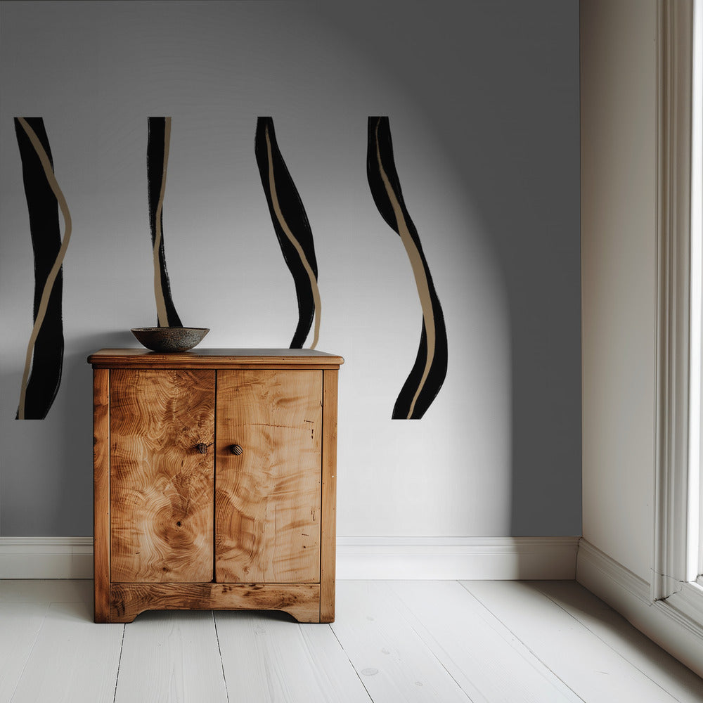 Black And Beige Wavy Lines On A White Background | Wallpaper