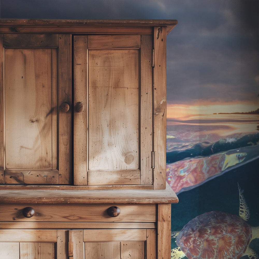 Green turtle with sunset | Wallpaper