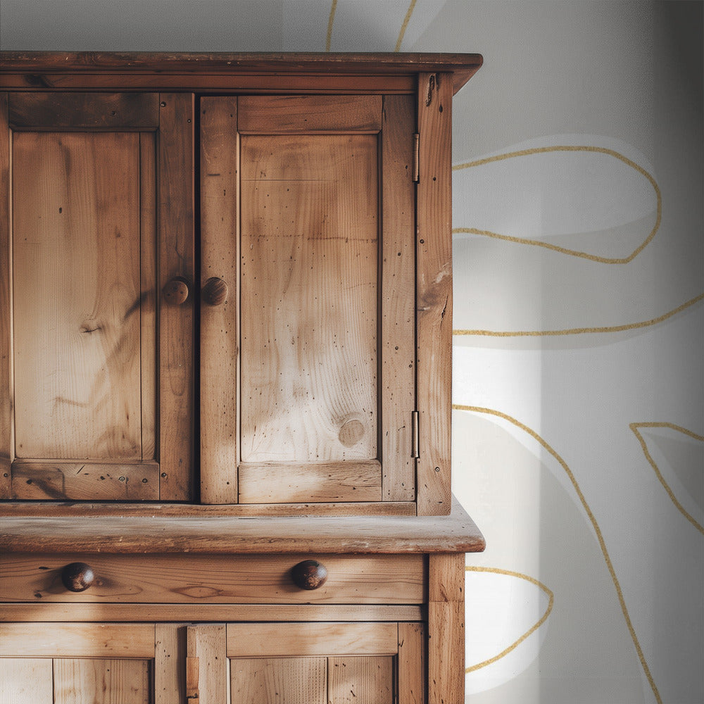 Abstract Twig White and Gold | Wallpaper