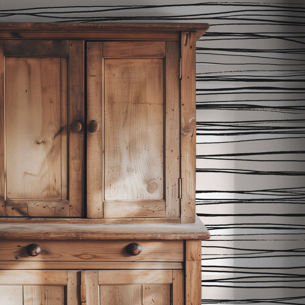 Black on Beige Lines | Wallpaper