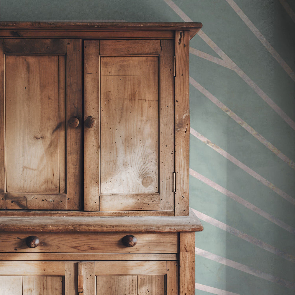 Gold geometric sun rays mural green | Wallpaper