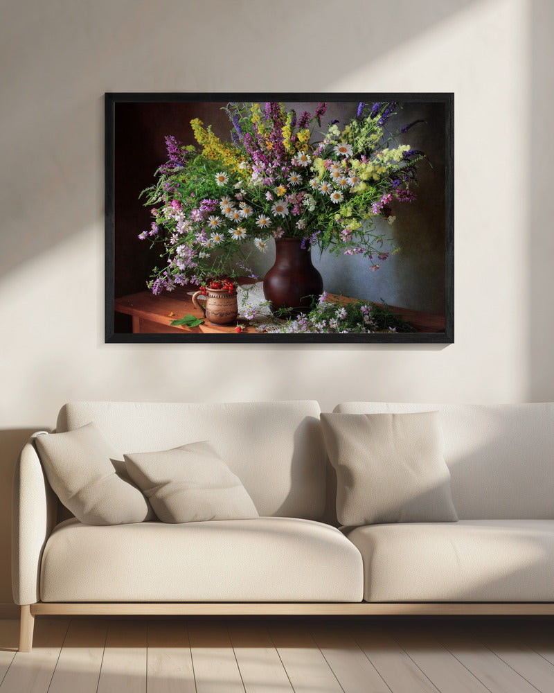Still life with wildflowers and berries | Canvas