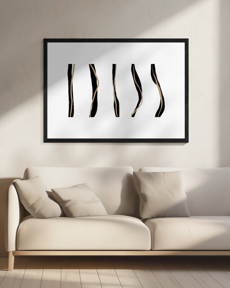 Black And Beige Wavy Lines On A White Background | Canvas
